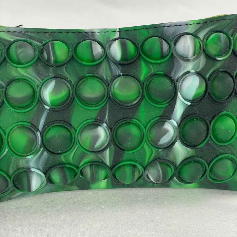 Pop Pops Pencil Case Fidget Sensory Silicone Bubble Pouch Green School Organizer